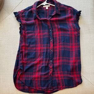 Como Vintage Red & Navy Plaid Sleeveless Button-Down Shirt